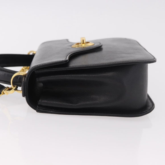 GIVENCHY Hand Bag Leather 2way Black Gold Auth 189948A