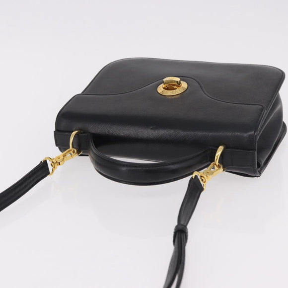 GIVENCHY Hand Bag Leather 2way Black Gold Auth 189948A