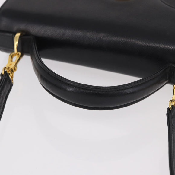 GIVENCHY Hand Bag Leather 2way Black Gold Auth 189948A