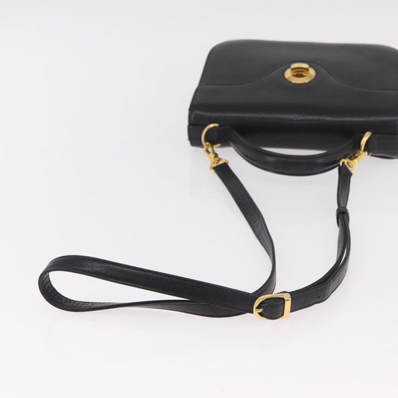 GIVENCHY Hand Bag Leather 2way Black Gold Auth 189948A