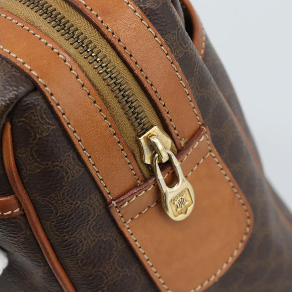 CELINE Macadam Canvas Boston Bag PVC Leather Brown Gold Auth 189950A