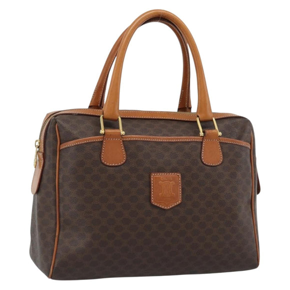 CELINE Macadam Canvas Boston Bag PVC Leather Brown Gold Auth 189950A