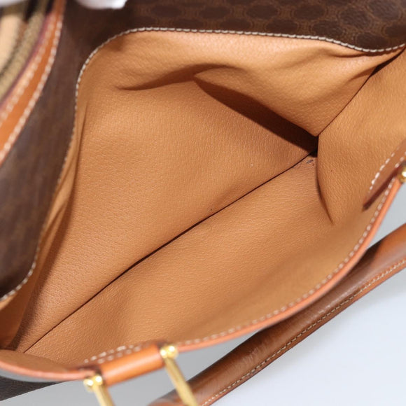 CELINE Macadam Canvas Boston Bag PVC Leather Brown Gold Auth 189950A