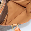 CELINE Macadam Canvas Boston Bag PVC Leather Brown Gold Auth 189950A-23