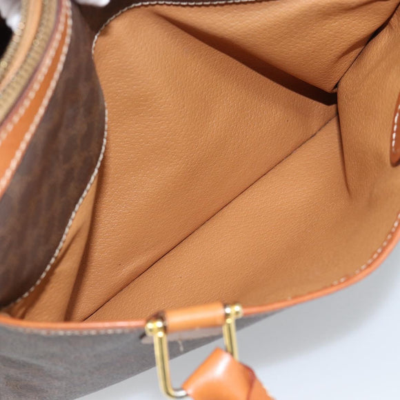 CELINE Macadam Canvas Boston Bag PVC Leather Brown Gold Auth 189950A