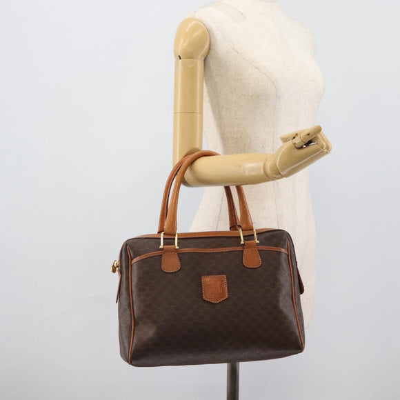 CELINE Macadam Canvas Boston Bag PVC Leather Brown Gold Auth 189950A