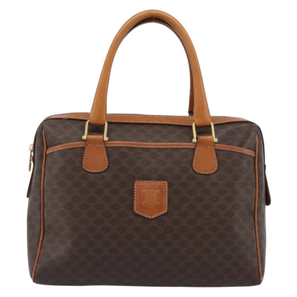 CELINE Macadam Canvas Boston Bag PVC Leather Brown Gold Auth 189950A