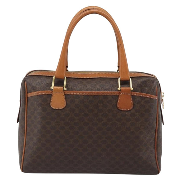CELINE Macadam Canvas Boston Bag PVC Leather Brown Gold Auth 189950A