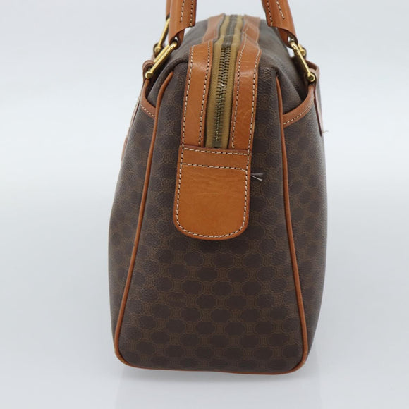 CELINE Macadam Canvas Boston Bag PVC Leather Brown Gold Auth 189950A