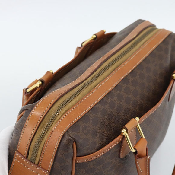 CELINE Macadam Canvas Boston Bag PVC Leather Brown Gold Auth 189950A
