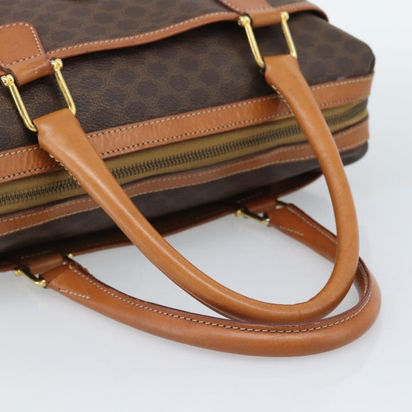 CELINE Macadam Canvas Boston Bag PVC Leather Brown Gold Auth 189950A