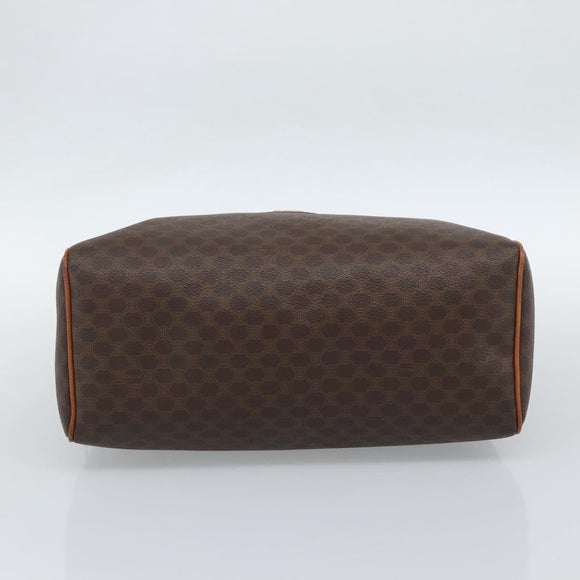CELINE Macadam Canvas Boston Bag PVC Leather Brown Gold Auth 189950A