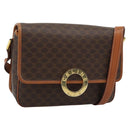 CELINE Macadam Canvas Circle Shoulder Bag PVC Leather Brown Gold Auth 189954A-1
