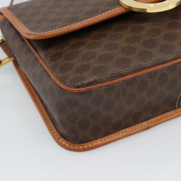 CELINE Macadam Canvas Circle Shoulder Bag PVC Leather Brown Gold Auth 189954A