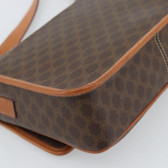 CELINE Macadam Canvas Circle Shoulder Bag PVC Leather Brown Gold Auth 189954A