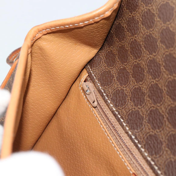 CELINE Macadam Canvas Circle Shoulder Bag PVC Leather Brown Gold Auth 189954A