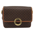 CELINE Macadam Canvas Circle Shoulder Bag PVC Leather Brown Gold Auth 189954A-13