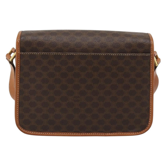 CELINE Macadam Canvas Circle Shoulder Bag PVC Leather Brown Gold Auth 189954A