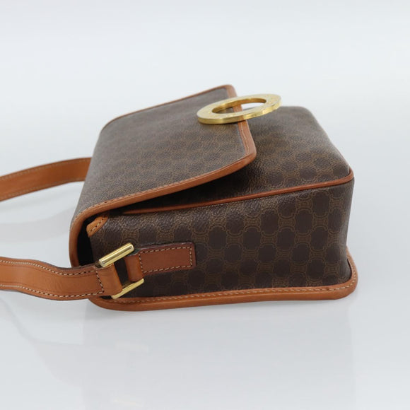 CELINE Macadam Canvas Circle Shoulder Bag PVC Leather Brown Gold Auth 189954A
