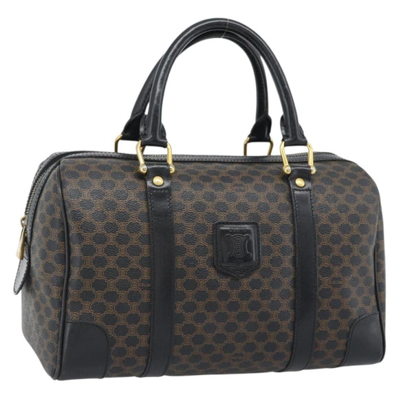 CELINE Macadam Canvas Boston Bag PVC Leather Black Gold Auth 189955A