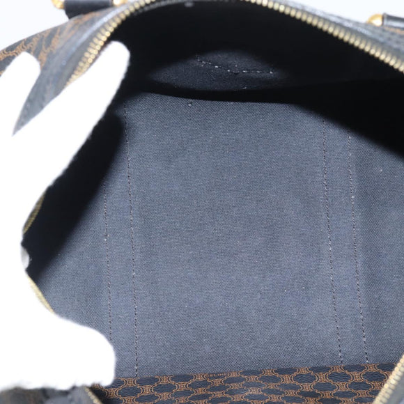 CELINE Macadam Canvas Boston Bag PVC Leather Black Gold Auth 189955A