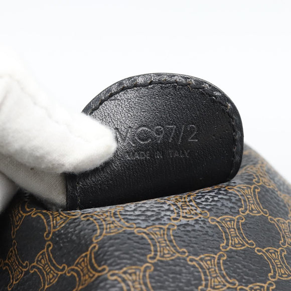 CELINE Macadam Canvas Boston Bag PVC Leather Black Gold Auth 189955A