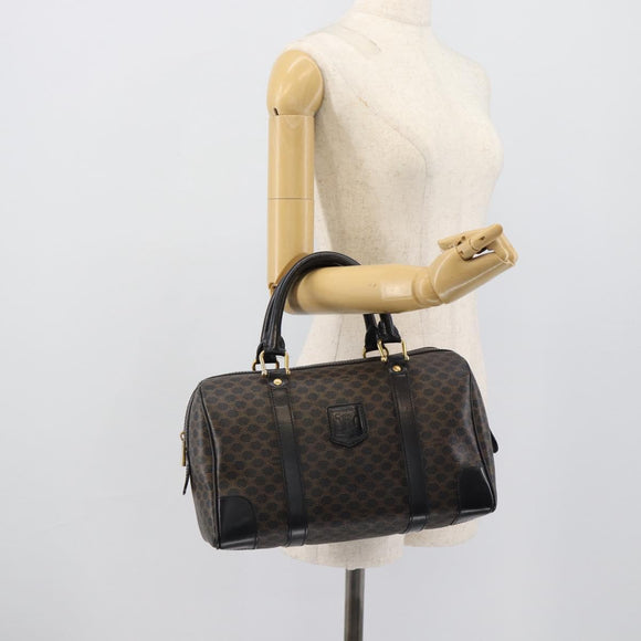 CELINE Macadam Canvas Boston Bag PVC Leather Black Gold Auth 189955A