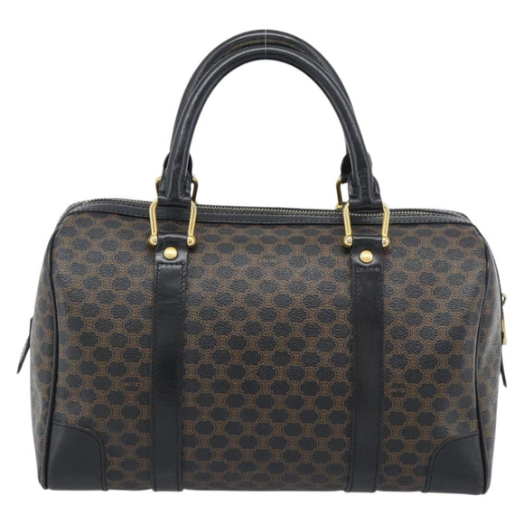 CELINE Macadam Canvas Boston Bag PVC Leather Black Gold Auth 189955A