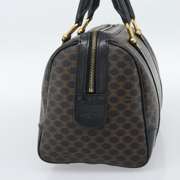 CELINE Macadam Canvas Boston Bag PVC Leather Black Gold Auth 189955A
