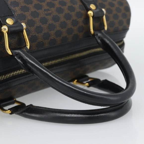 CELINE Macadam Canvas Boston Bag PVC Leather Black Gold Auth 189955A