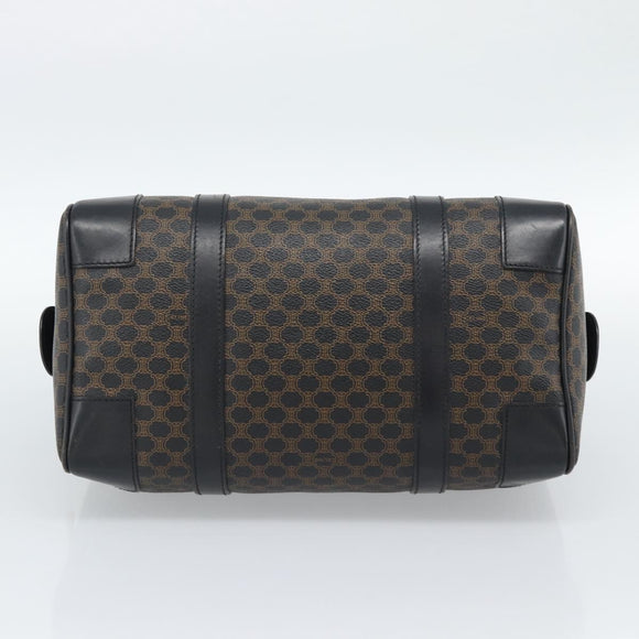 CELINE Macadam Canvas Boston Bag PVC Leather Black Gold Auth 189955A