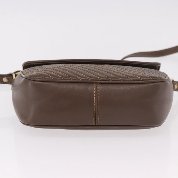 CELINE Macadam Shoulder Bag Leather Brown Gold Auth 189957