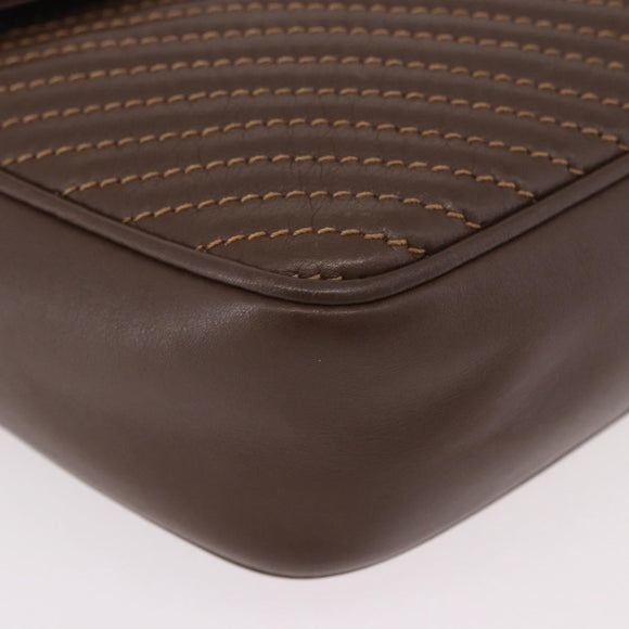 CELINE Macadam Shoulder Bag Leather Brown Gold Auth 189957