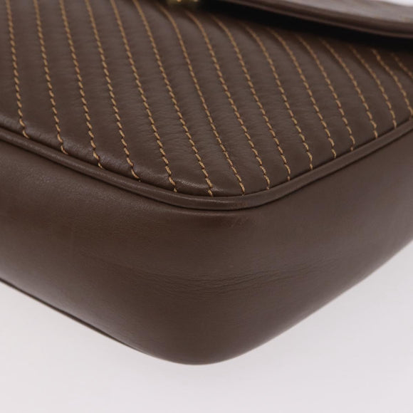 CELINE Macadam Shoulder Bag Leather Brown Gold Auth 189957