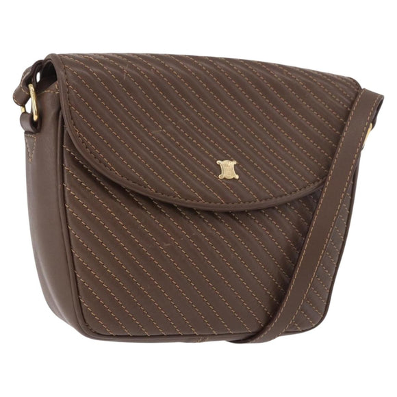 CELINE Macadam Shoulder Bag Leather Brown Gold Auth 189957