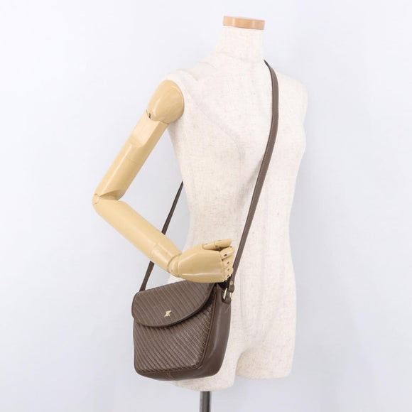 CELINE Macadam Shoulder Bag Leather Brown Gold Auth 189957
