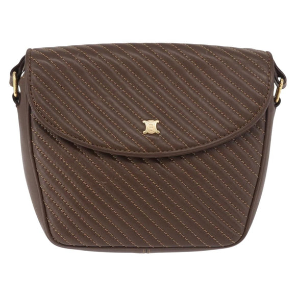 CELINE Macadam Shoulder Bag Leather Brown Gold Auth 189957