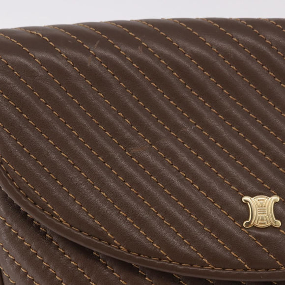 CELINE Macadam Shoulder Bag Leather Brown Gold Auth 189957