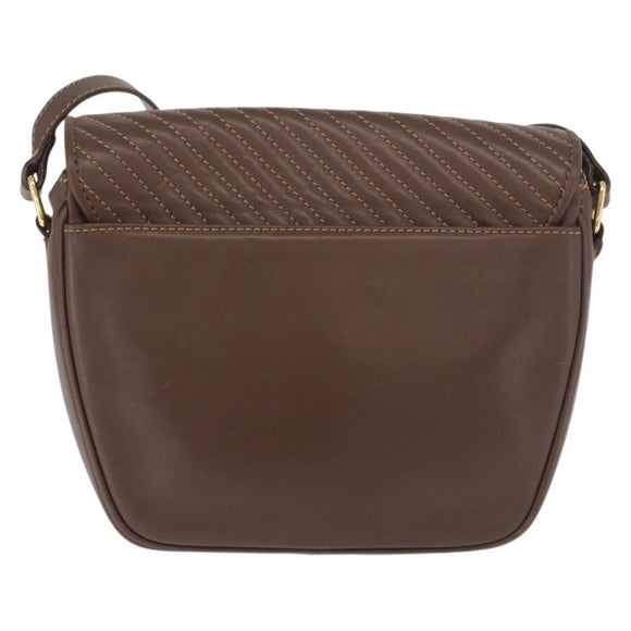 CELINE Macadam Shoulder Bag Leather Brown Gold Auth 189957