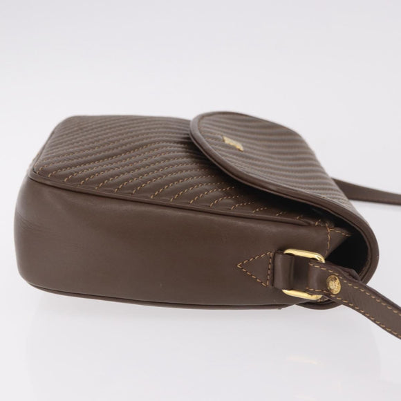 CELINE Macadam Shoulder Bag Leather Brown Gold Auth 189957