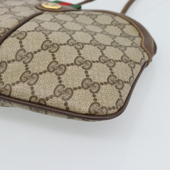 GUCCI GG Supreme Web Sherry Line Bag PVC Beige Gold 904 02 047 Auth 189958