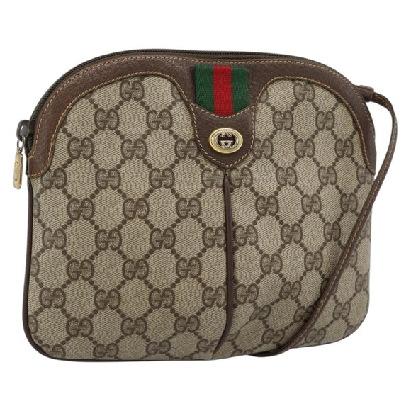 GUCCI GG Supreme Web Sherry Line Bag PVC Beige Gold 904 02 047 Auth 189958
