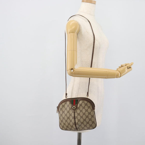 GUCCI GG Supreme Web Sherry Line Bag PVC Beige Gold 904 02 047 Auth 189958
