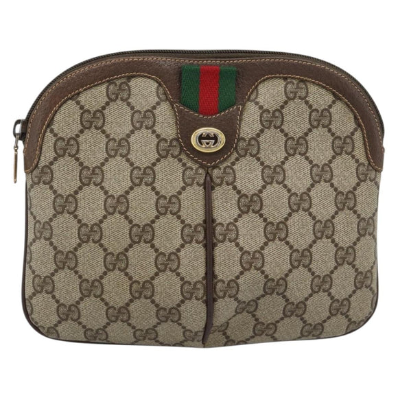 GUCCI GG Supreme Web Sherry Line Bag PVC Beige Gold 904 02 047 Auth 189958