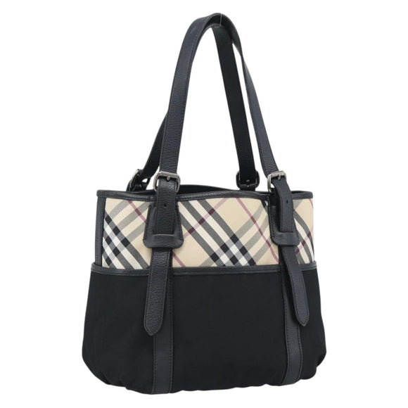 BURBERRY Nova Check Tote Bag Canvas Beige Silver Auth 189960A