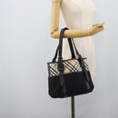BURBERRY Nova Check Tote Bag Canvas Beige Silver Auth 189960A-23