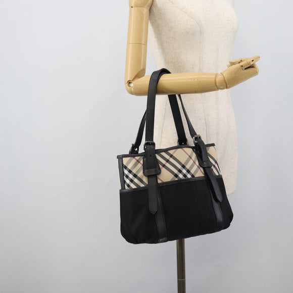 BURBERRY Nova Check Tote Bag Canvas Beige Silver Auth 189960A