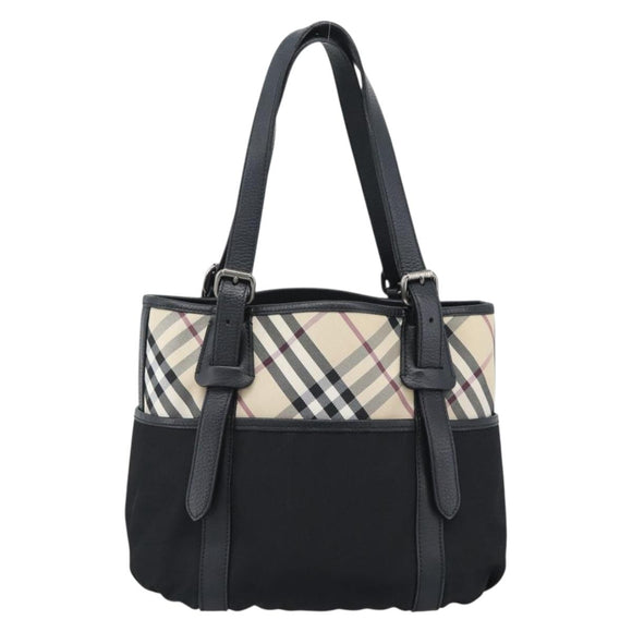 BURBERRY Nova Check Tote Bag Canvas Beige Silver Auth 189960A