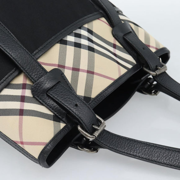 BURBERRY Nova Check Tote Bag Canvas Beige Silver Auth 189960A