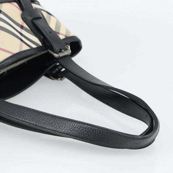 BURBERRY Nova Check Tote Bag Canvas Beige Silver Auth 189960A